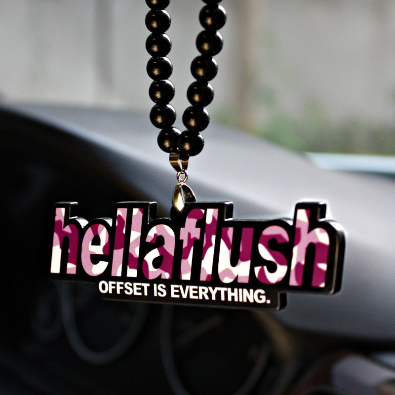 Pink Green Camouflage Hellaflush Badge Hip Hop Fashion Pendant Car Styling JDM Interior Rearview Mirror Ornament Beads Necklace