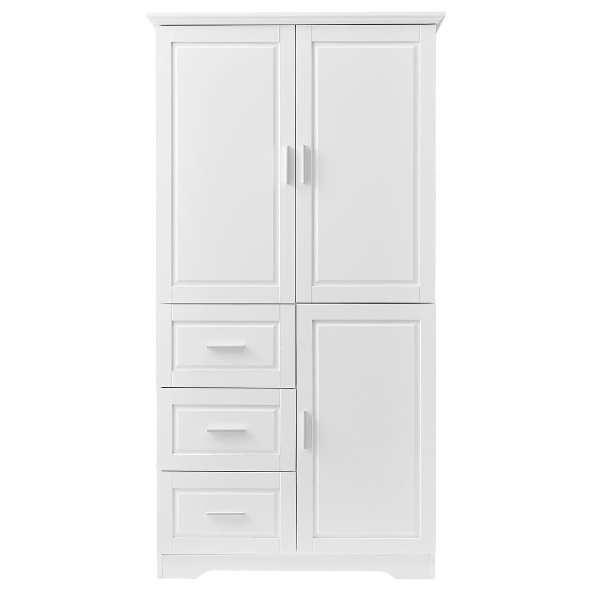 Tall and Wide Storage Cabinet with Doors for Bathroom/Office, Three Drawers, White