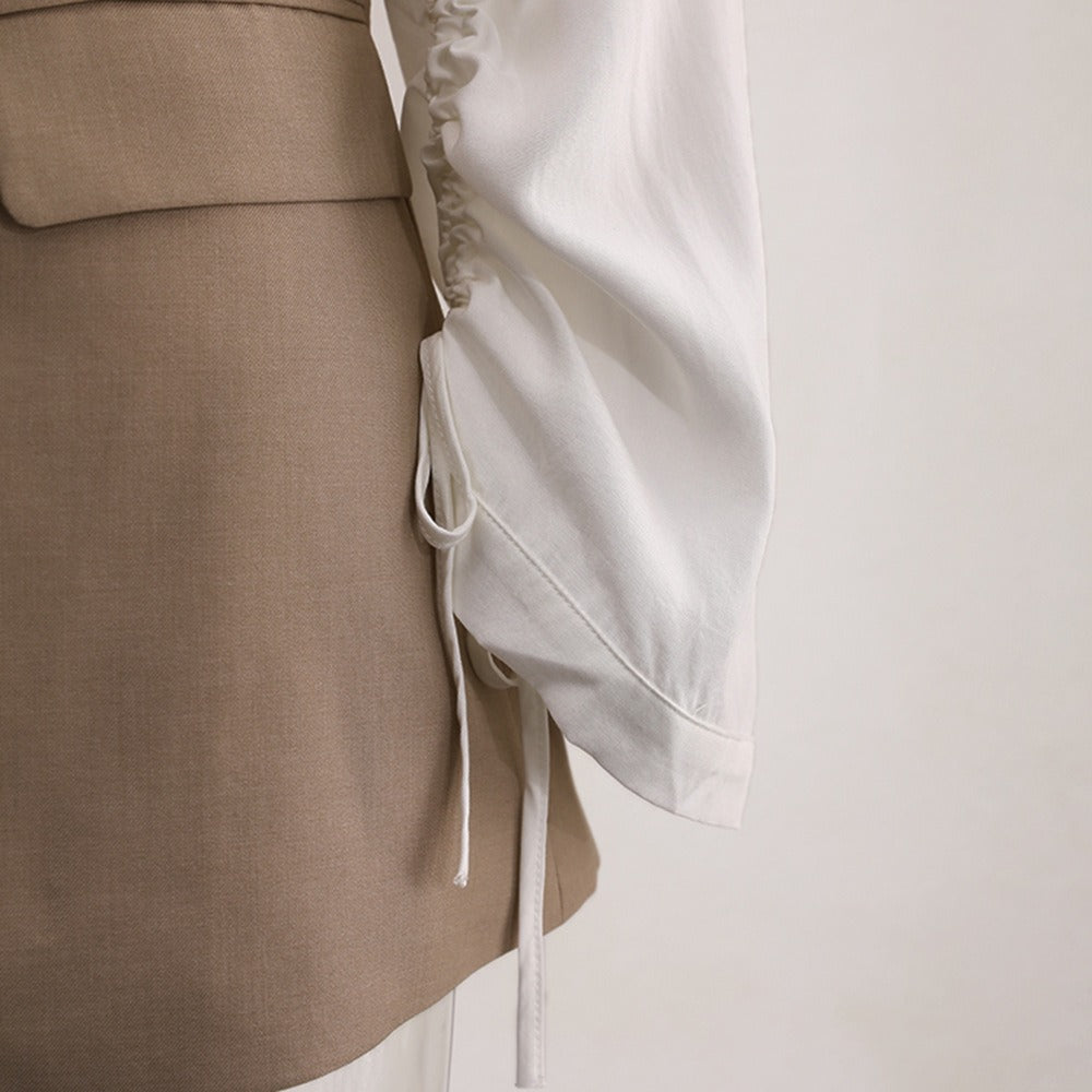 Long sleeved temperament contrasting color splicing suit jacket women's trendy diagonal button suit top