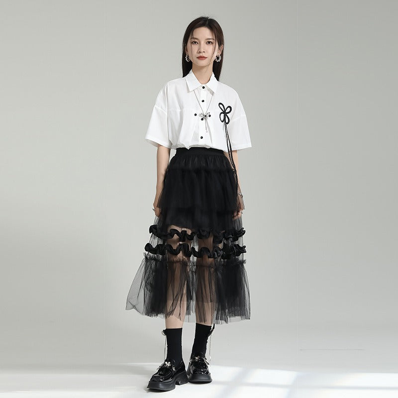 Design feeling mesh patchwork skirt women's pants skirt irregular layered cake skirt