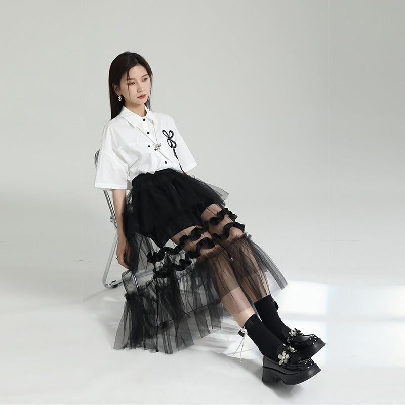 Design feeling mesh patchwork skirt women's pants skirt irregular layered cake skirt