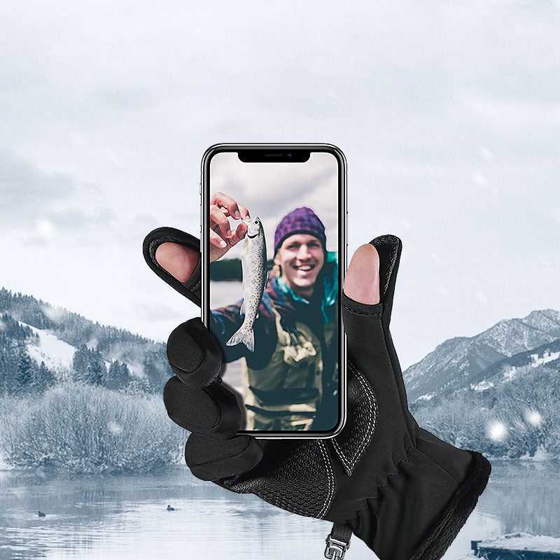 Fishing Gloves Men's Anti-Stab Waterproof Two-Finger Winter Riding Warm Non-Slip Touch Screen Outdoor Fishing Gloves