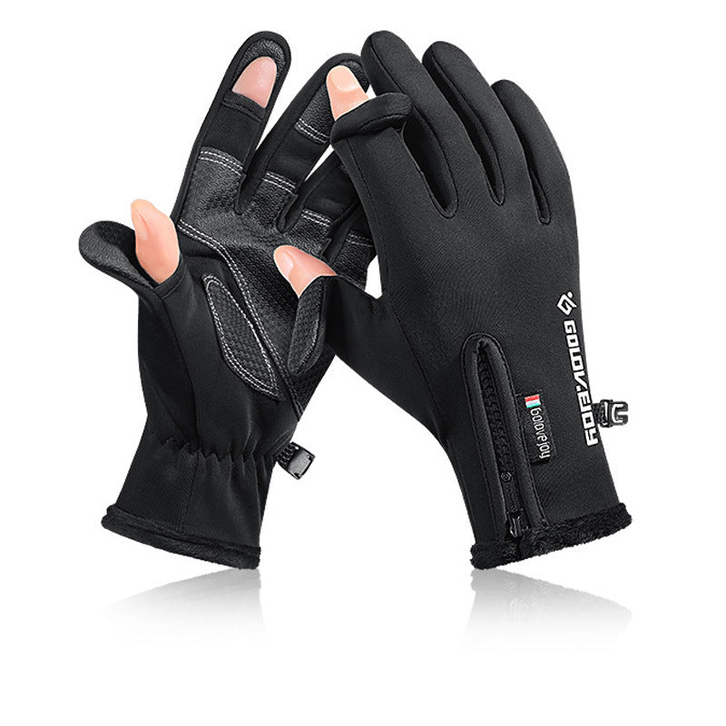 Fishing Gloves Men's Anti-Stab Waterproof Two-Finger Winter Riding Warm Non-Slip Touch Screen Outdoor Fishing Gloves