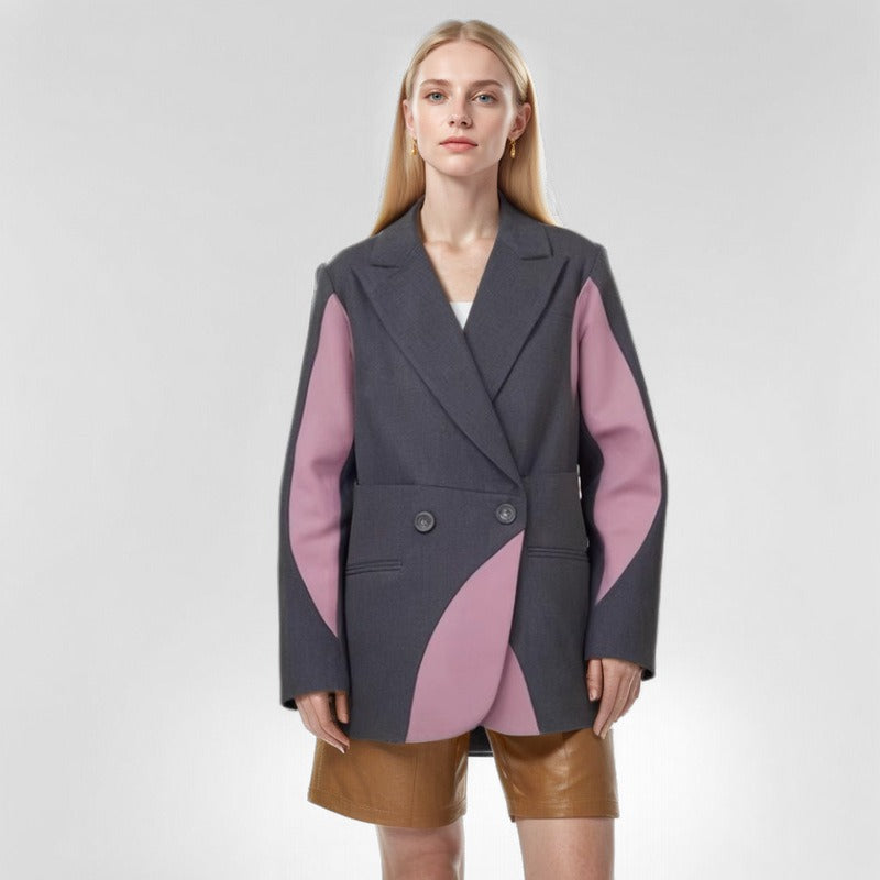 Irregular contrasting color splicing design feminine style suit loose and casual silhouette suit jacket