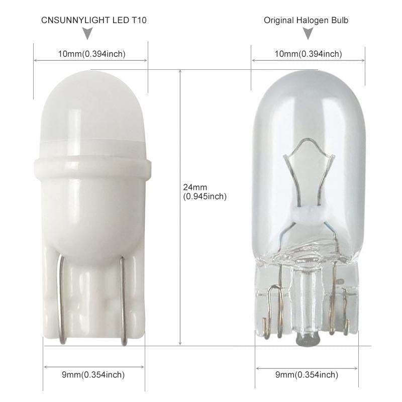 CNSUNNYLIGHT Newest Ceramic Base T10 W5W LED Car Interior Light Marker 12V Wedge Parking Dome Bulbs Mini Size White 6000K