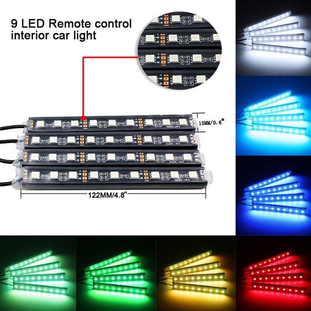 4pcs/et 7 Color LED Car Interior Lighting Kit car styling interior decoration atmosphere light and Wireless Remote Control