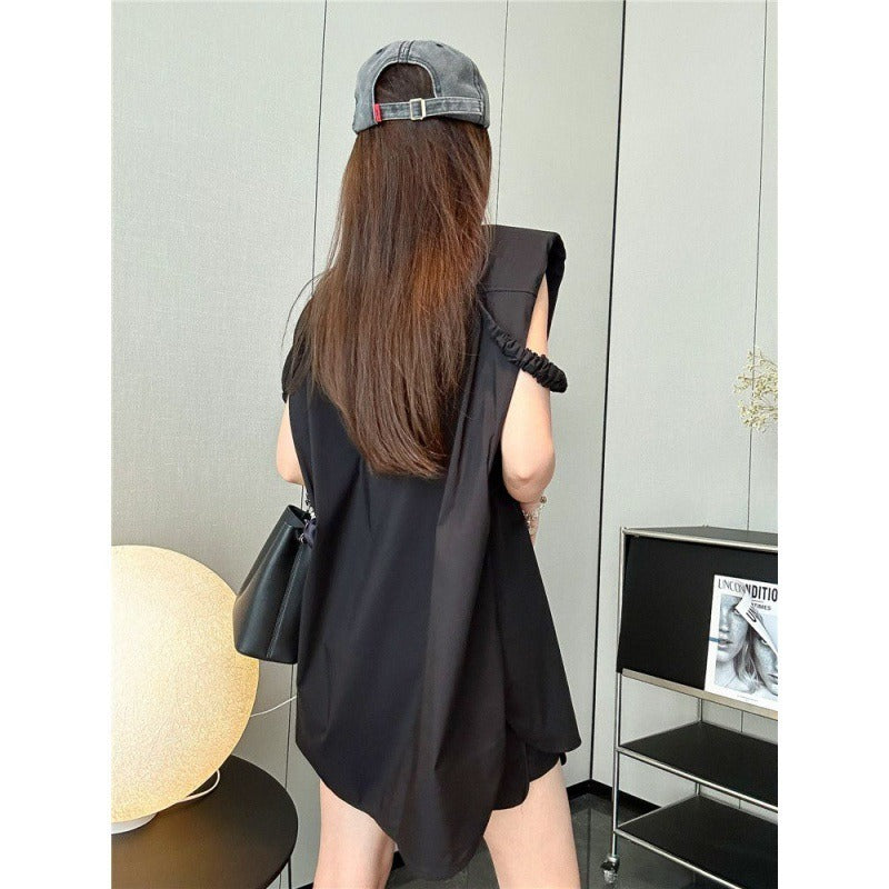 About Design Sleeveless Shirt Top Casual Loose Versatile Shorts Two Piece Set for Women