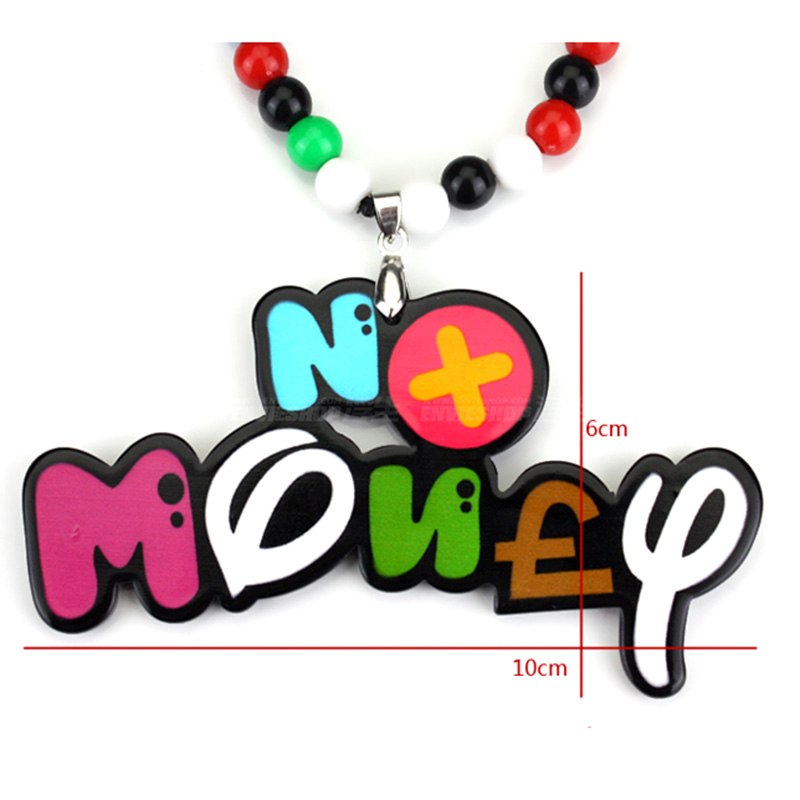 NO MONEY Colorful Badge and Beads Pendant Car Styling JDM Interior Rearview Mirror Ornament Hip Hop Necklace Hellaflush Charm
