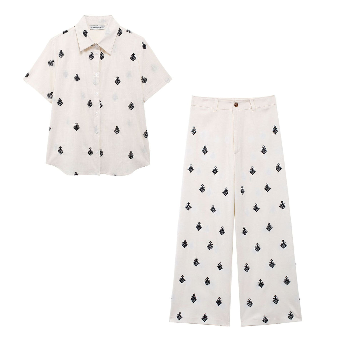 Embroidered shirt color blocked embroidered wide leg pants