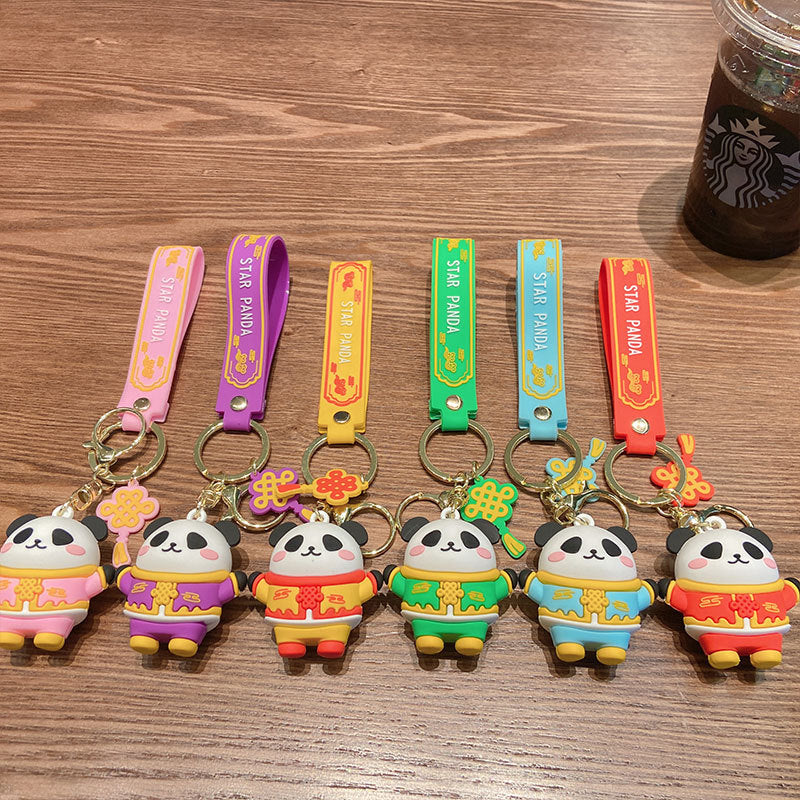 Panda Mascot Keychain Cartoon Cute Car Key Pendant Bag Ornament Small Jewelry Keychain