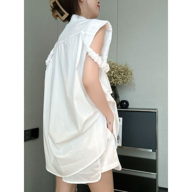 About Design Sleeveless Shirt Top Casual Loose Versatile Shorts Two Piece Set for Women