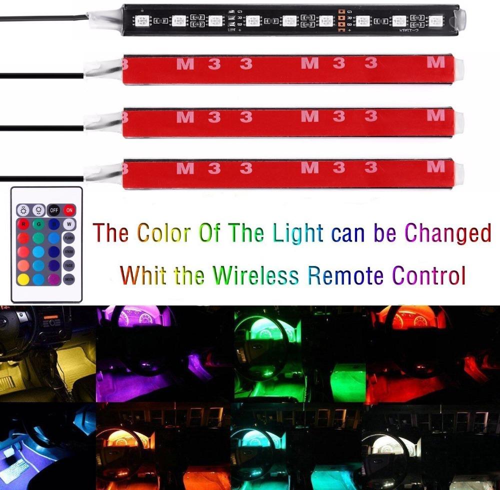 4pcs/et 7 Color LED Car Interior Lighting Kit car styling interior decoration atmosphere light and Wireless Remote Control
