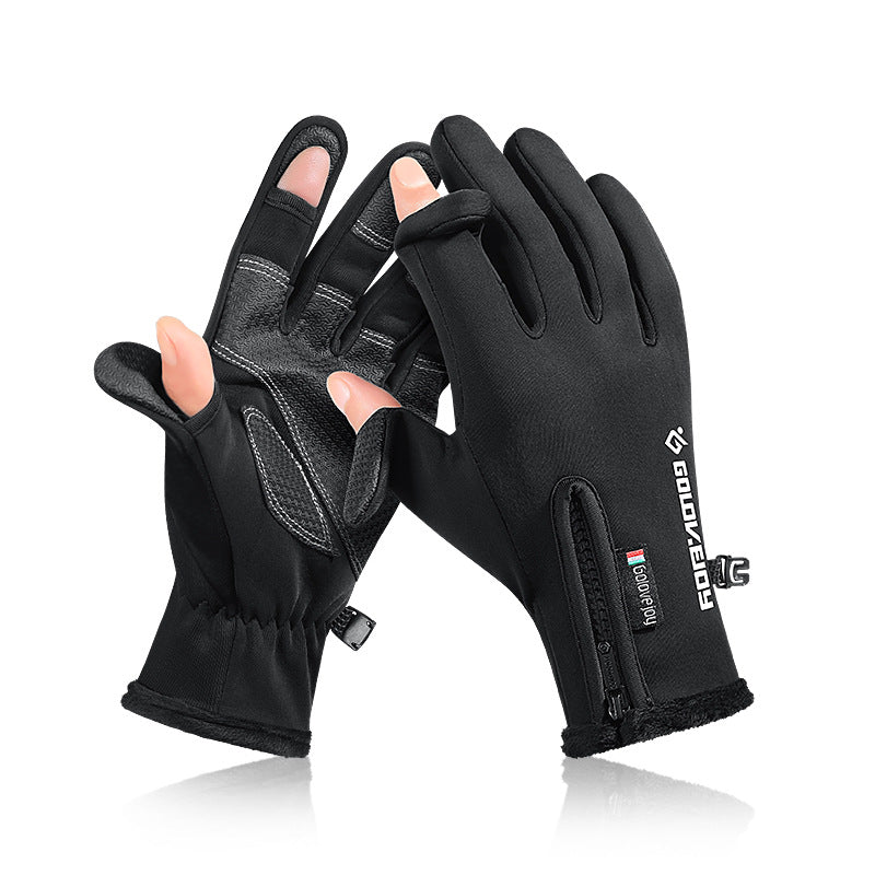 Fishing Gloves Men's Anti-Stab Waterproof Two-Finger Winter Riding Warm Non-Slip Touch Screen Outdoor Fishing Gloves