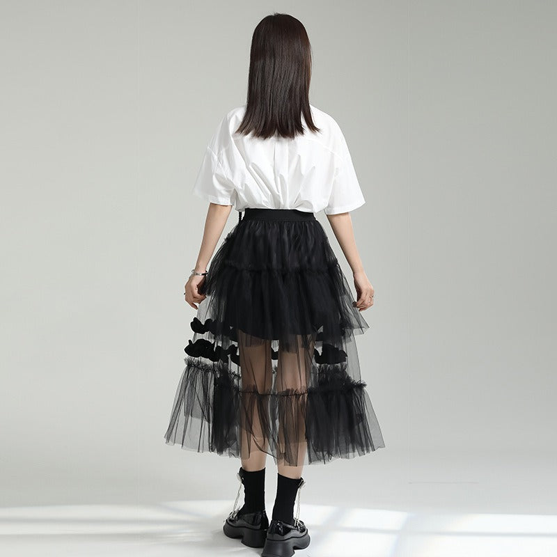 Design feeling mesh patchwork skirt women's pants skirt irregular layered cake skirt
