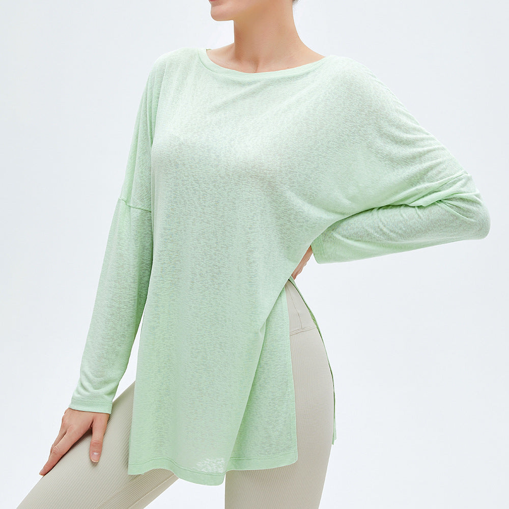 New Light And Thin Fast Drying Sunscreen Sports Blouse Loose Fitness Top Double Side Split Breathable Long Sleeve Yoga Clothes For Women